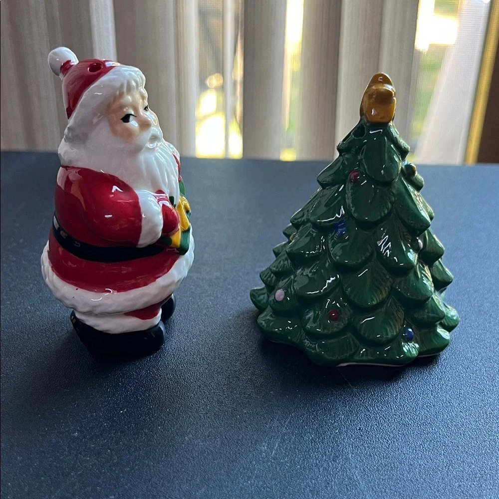 Sur La Table Festive Santa and Christmas Tree Figurine Salt & Pepper Set